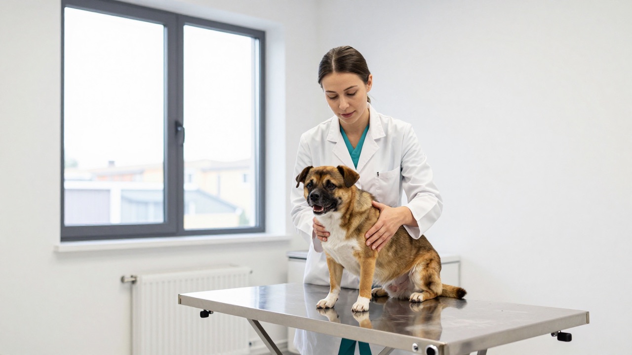 Tierärztin untersucht einen Hund in der Tierklinik